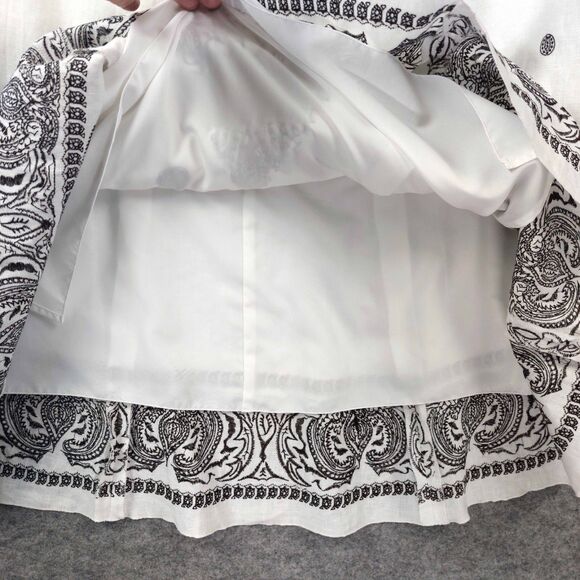 Nygard Collection Linen Skirt Size 14 White Black Embroidered Boho Midi Paisley - Picture 6 of 8